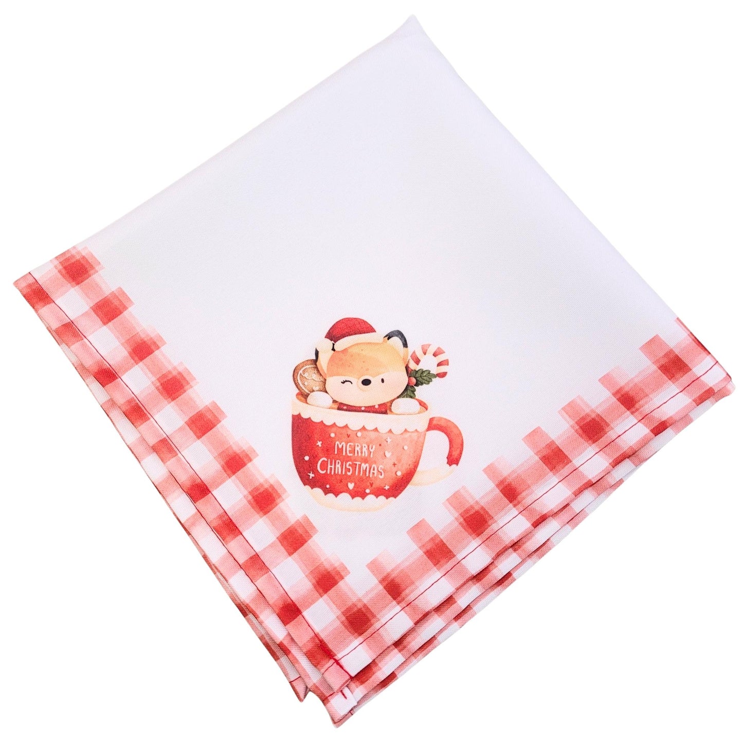 Charlo's Cloth Napkin Set of 4 Christmas Santa Claus Chess 16" by 16" - Red