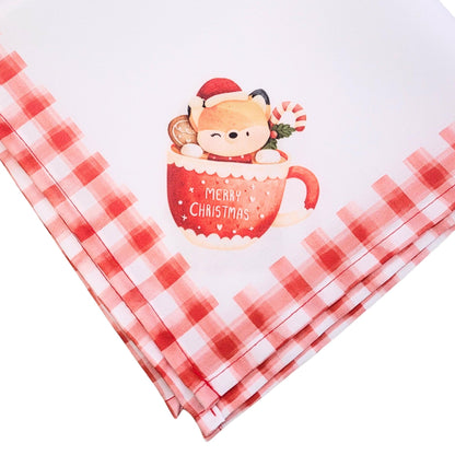 Charlo's Cloth Napkin Set of 4 Christmas Santa Claus Chess 16" by 16" - Red