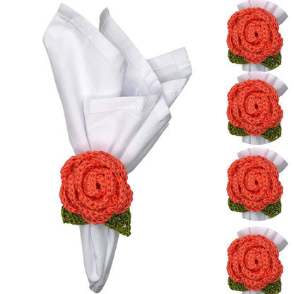 Charlo's Set of 4 Rose Salmon Crochet Rosebud Napkin Rings, High Quality Products, handmade, gifts,