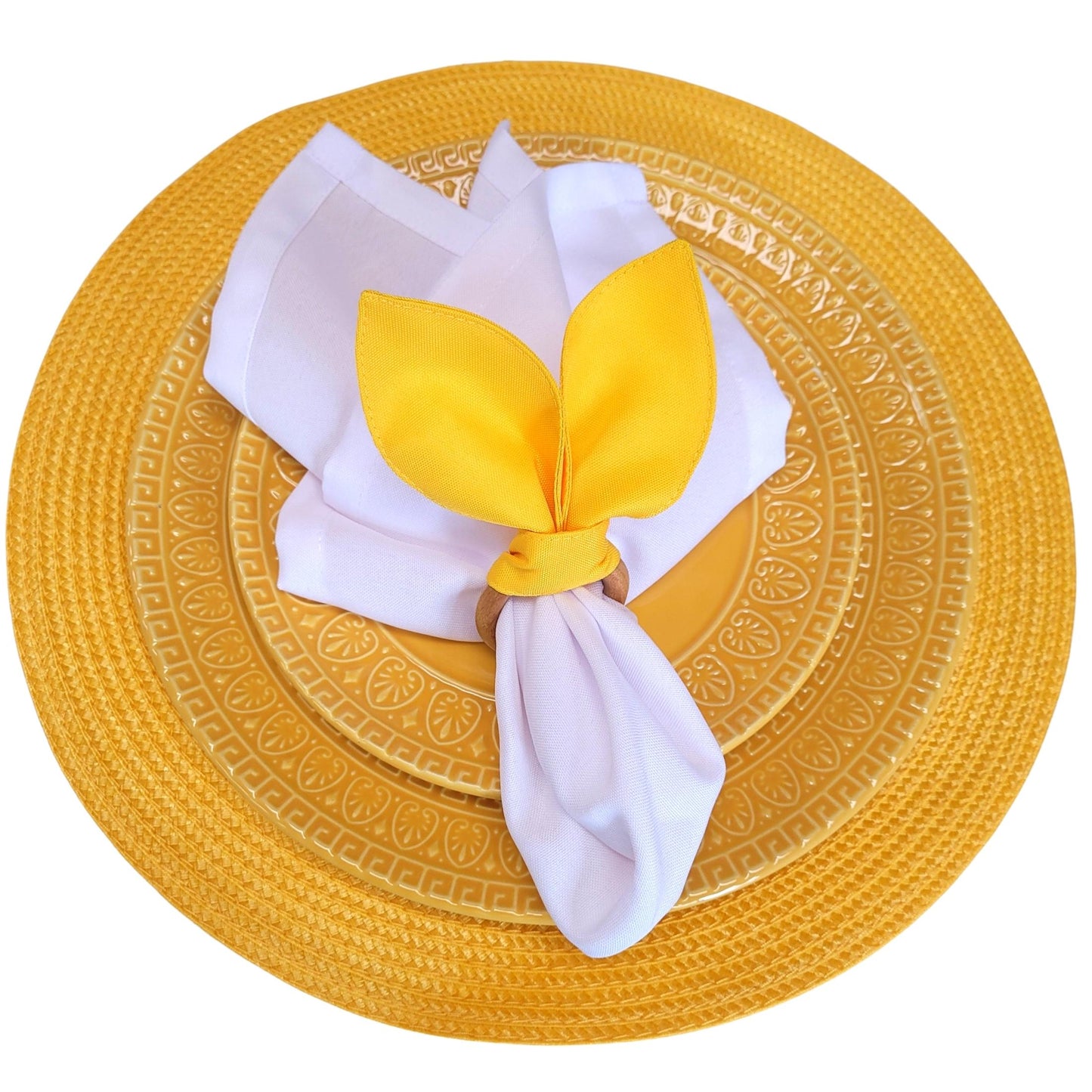 Maison Charlo | Easter Set of 4 Yellow Orange Bunny Ears Napkin Rings | Dining Table Decor