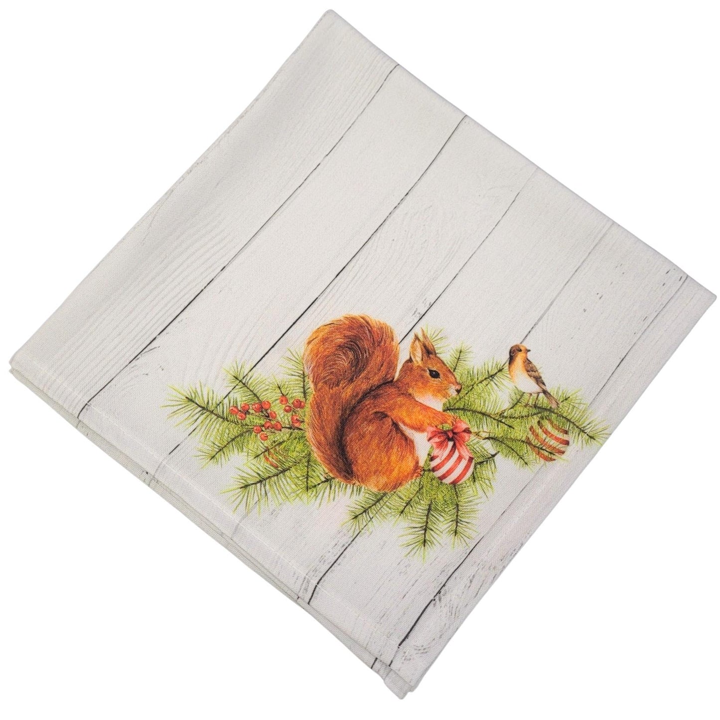 Charlo's Cloth Napkins Set of 4 Christmas Squirrel 16" by 16" - Grey