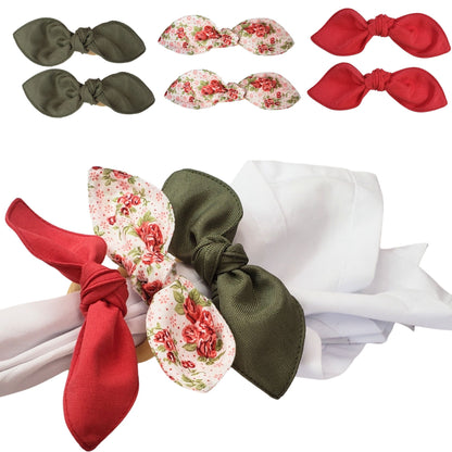 Maison Charlo | Set of 6 Ecofriendly Trio Green Red Floral Ties Napkin Rings, Christmas, Easter, Valentine's, Mother's Day