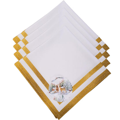 Charlo's Cloth Napkins Set of 4 Christmas Reindeer 16" by 16" -  Gold