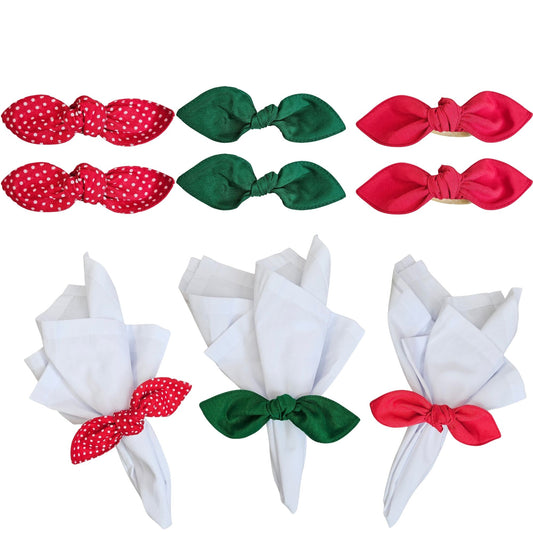 Maison Charlo | Set of 6 Ecofriendly Trio Green Red Dot Polka Ties Napkin Rings, Christmas, Easter, Valentine's, Mother's Day