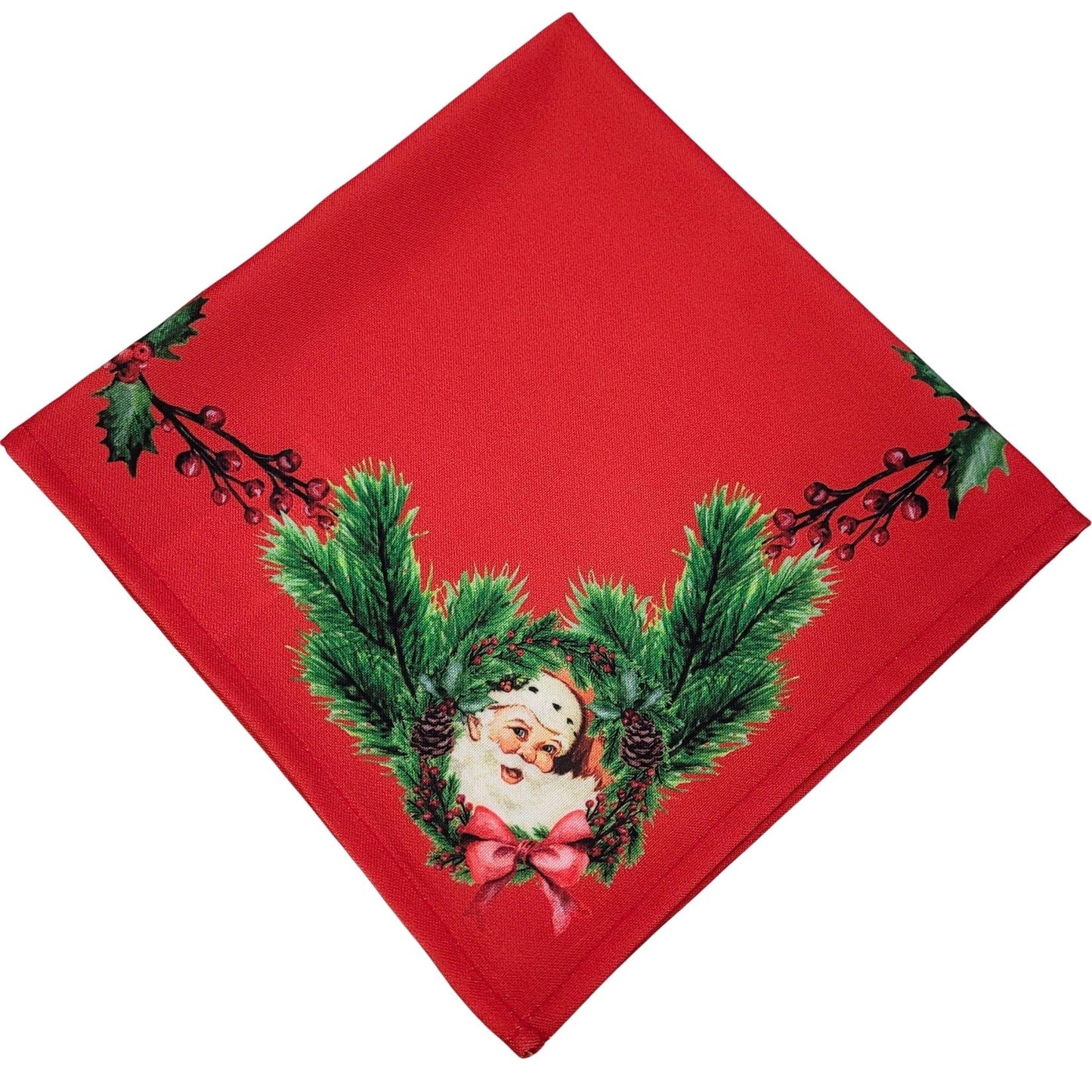 Charlo's Cloth Napkins Set of 4 Christmas Santa Claus 16" by 16" - Red