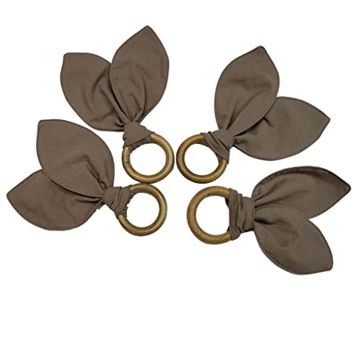 Maison Charlo | Set of 4 Brown Bunny Ears Napkin Rings |  Easter Decorations for Table | Chocolate Brown