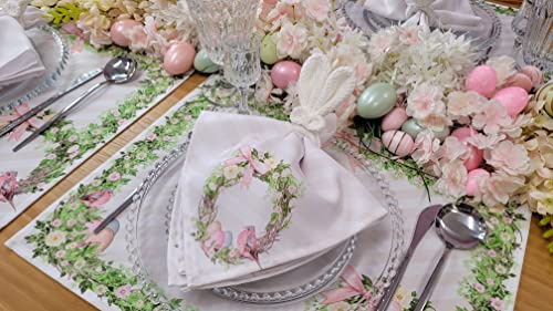 Set of 4 Waterproof Rectangular Placemats Easter 17" x 13" Rose Bird Garlanding