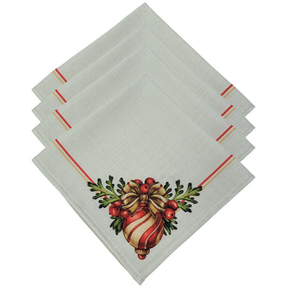 Charlo's Cloth Napkins Set of 4 Christmas Wreath 16" by 16" - Red