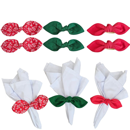 Maison Charlo | Set of 6 Ecofriendly Trio Green Red White Floral Ties Napkin Rings, Christmas, Easter, Valentine's, Mother's Day