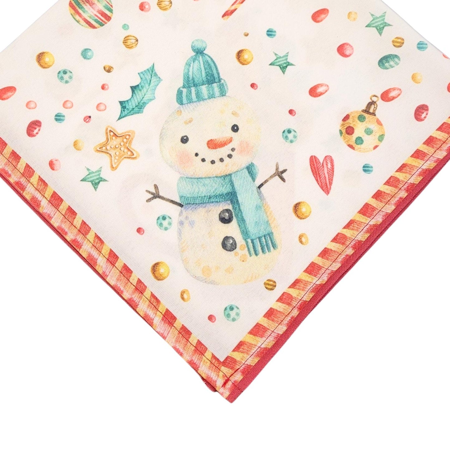 Charlo's Cloth Napkins Set of 4 Christmas Candy 16" by 16" - White