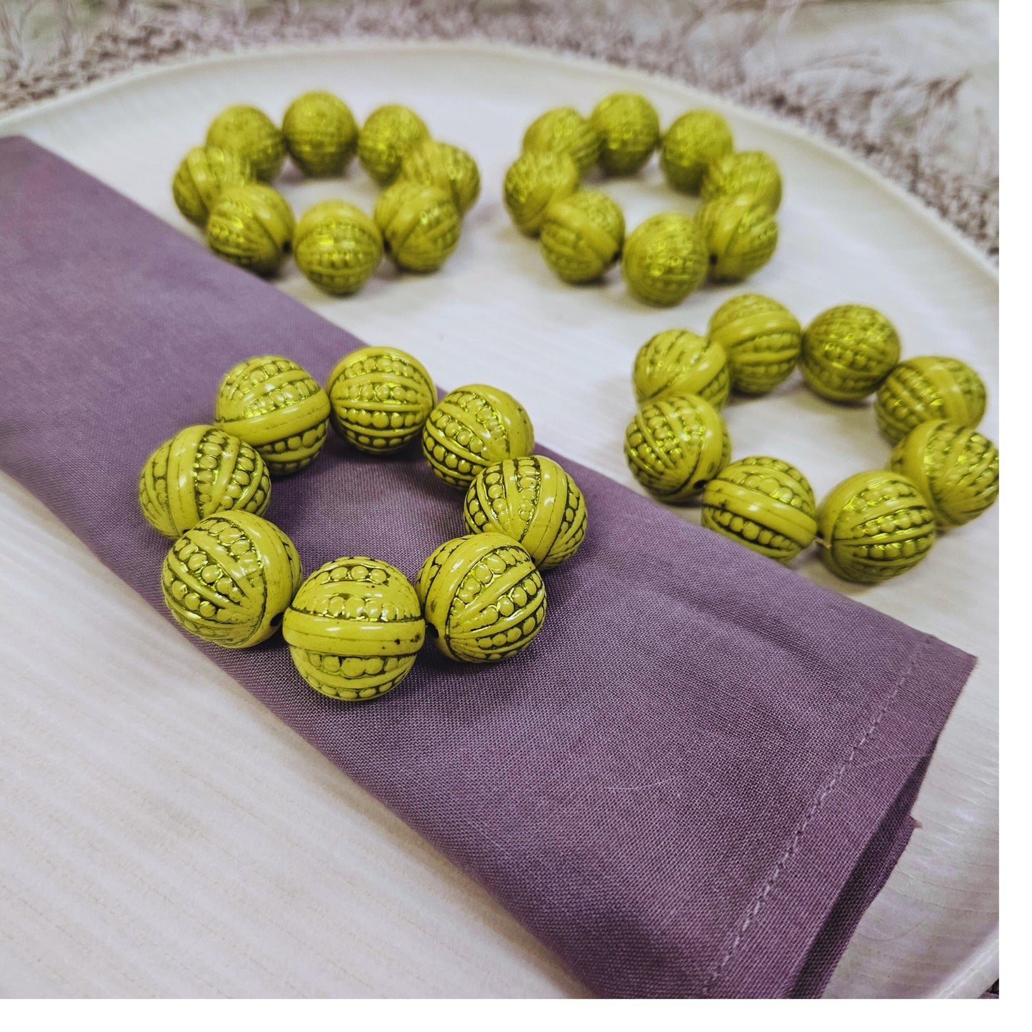 Maison Charlô | Set 4 Lemon Shine Beaded Napkin Rings | Rustic Napkin Ring | Handmade