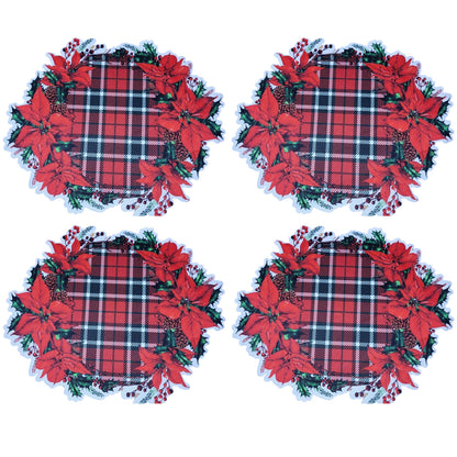 Maison Charlô - Set of 4 Waterproof Placemats Christmas Plaid Cloth - Red