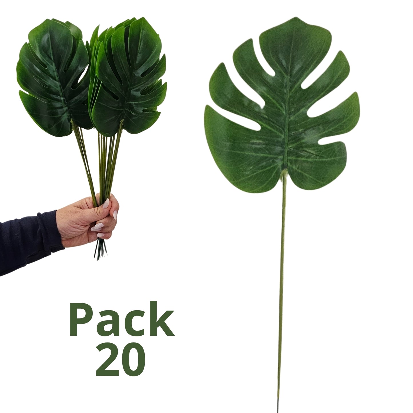 Charlo's Pack 20 OR 40 Monstera Artificial Plants Palm Leaves Tropical Imitation for Home Kitchen Party Flowers Arrangement Decorations