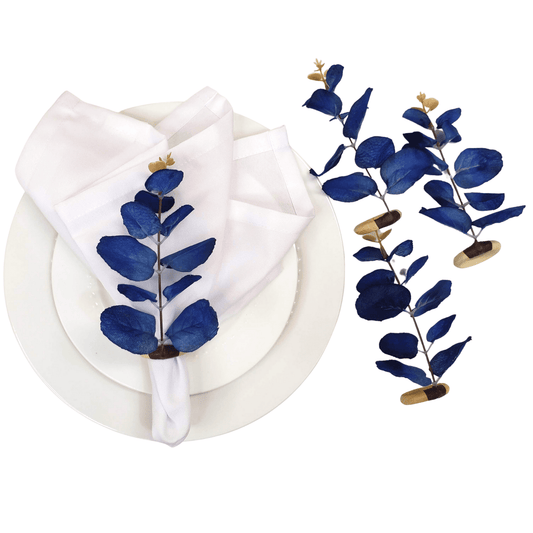 Set 4 Blue Eucalyptus Leaf Napkin Rings, Rustic Napkin Ring, Minimalist Tabledecor, Oriental Tabledeco