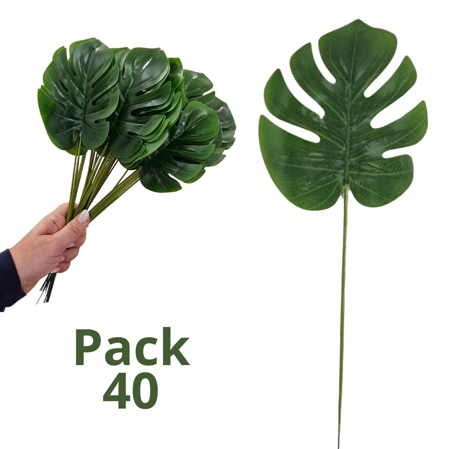 Charlo's Pack 20 OR 40 Monstera Artificial Plants Palm Leaves Tropical Imitation for Home Kitchen Party Flowers Arrangement Decorations