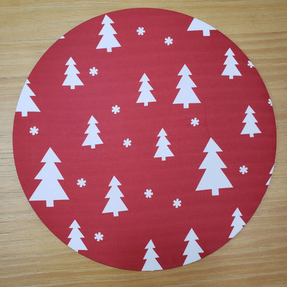 Set of 4 Round Placemats Covers Christmas Tree Cloth 14" Dia - Synthetic - Red