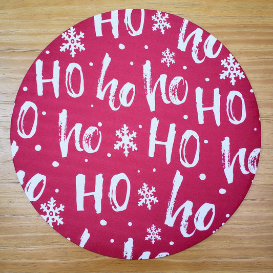 Set of 4 Round Placemats Covers Ho Ho Ho Cloth 14" Dia | Red