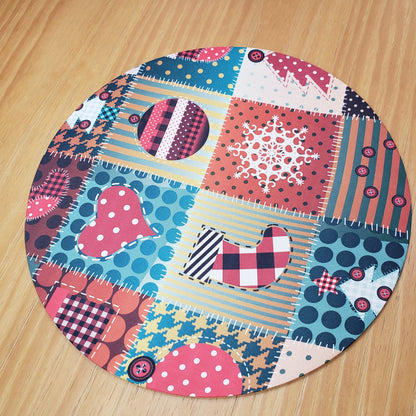 Set of 4 Round Placemats Covers Christmas Patchwork Cloth 14" Dia | Red