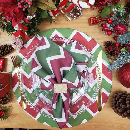 Charlo's Christmas Cloth Napkins Set of 4 Chevron Red Green 16" by 16" - Red