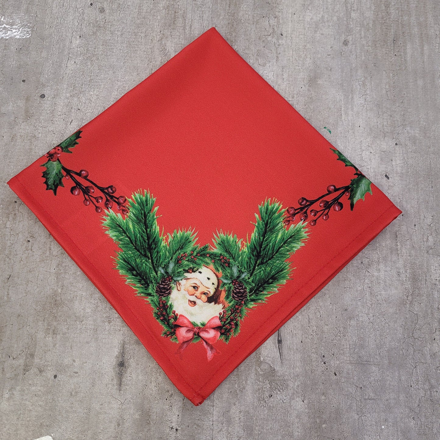 Charlo's Cloth Napkins Set of 4 Christmas Santa Claus 16" by 16" - Red