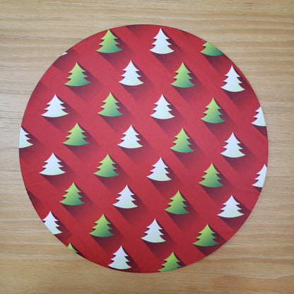 Set of 4 Round Placemats Covers Green Gradient Christmas Tree Cloth 14" Dia Synthetic