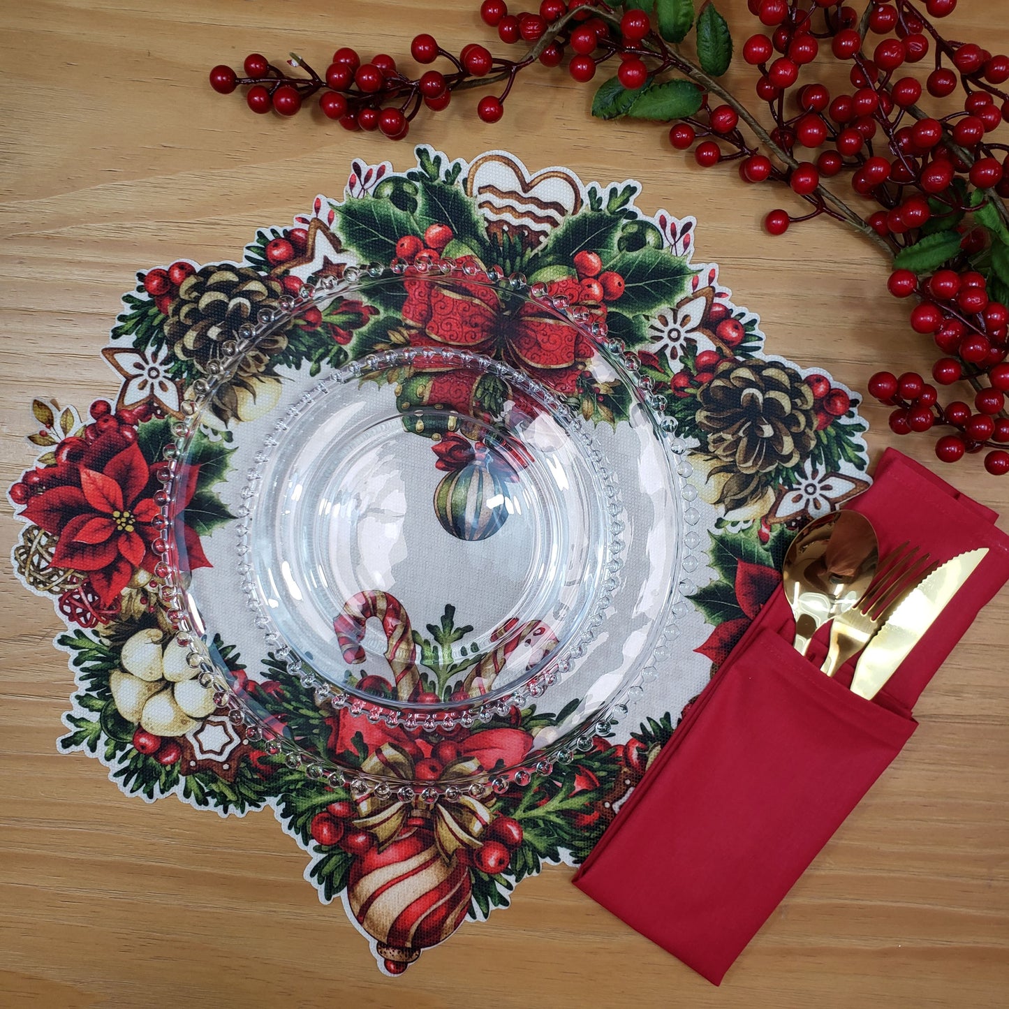 Maison Charlô - Set of 4 Waterproof Garland Placemats Christmas - Beige