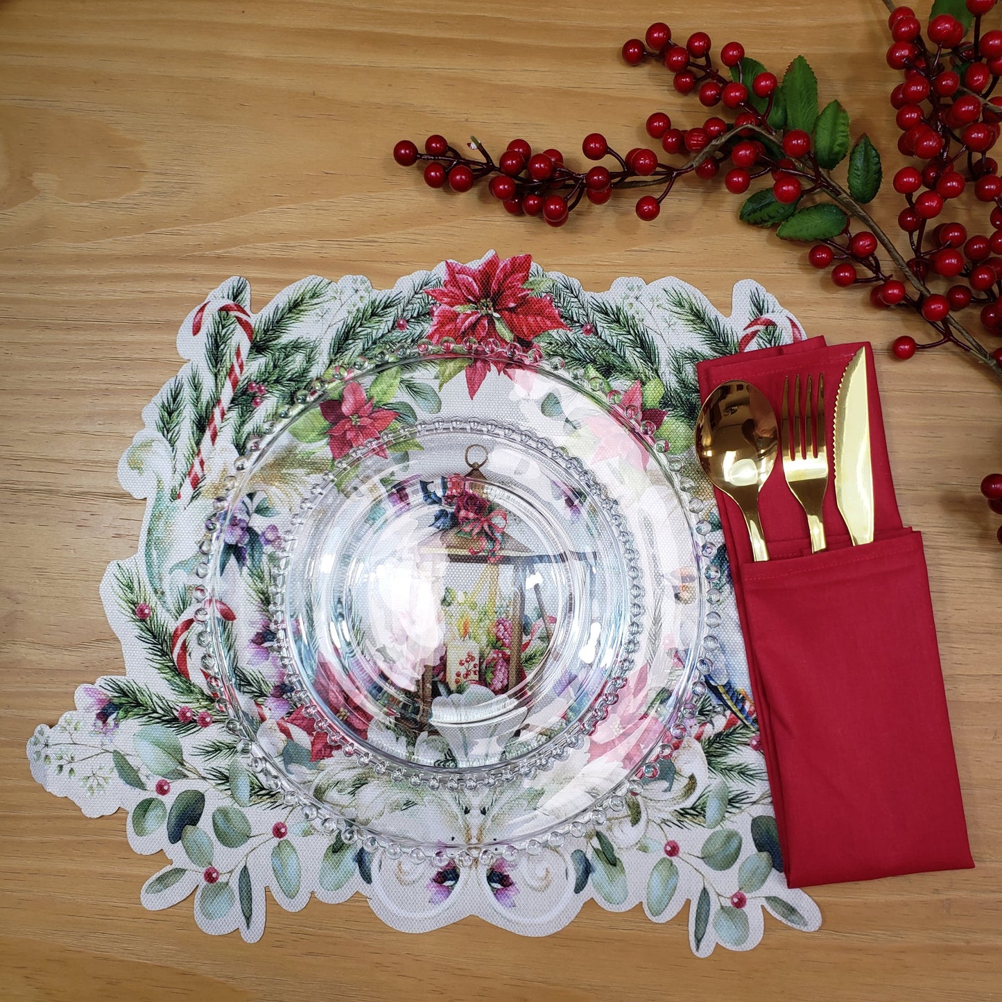 Maison Charlo - Set of 4 Waterproof Garland Placemats Christmas - Off White