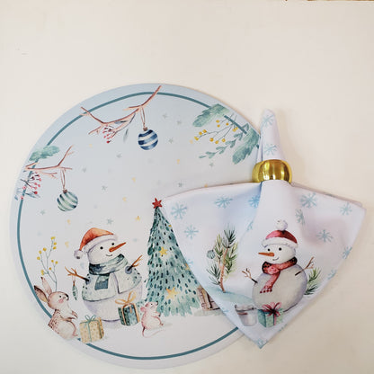 Charlo's Cloth Napkins Set of 4 Christmas Snowman 16" by 16" - Blue