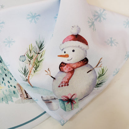 Charlo's Cloth Napkins Set of 4 Christmas Snowman 16" by 16" - Blue