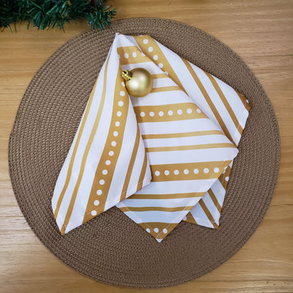 Charlo's Cloth Napkins Set of 4 Christmas Striped 16" by 16" - Gold