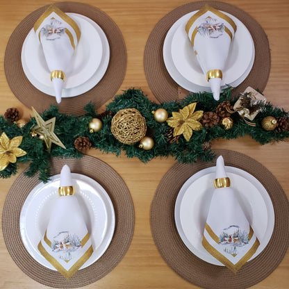 Charlo's Cloth Napkins Set of 4 Christmas Reindeer 16" by 16" -  Gold