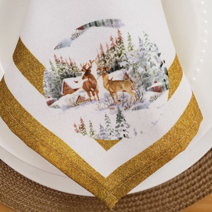 Charlo's Cloth Napkins Set of 4 Christmas Reindeer 16" by 16" -  Gold