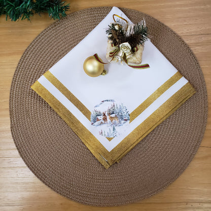 Charlo's Cloth Napkins Set of 4 Christmas Reindeer 16" by 16" -  Gold