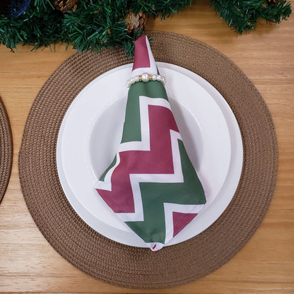 Charlo's Christmas Cloth Napkins Set of 4 Chevron Red Green 16" by 16" - Red