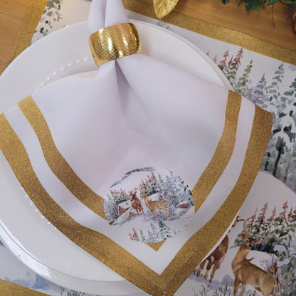 Charlo's Cloth Napkins Set of 4 Christmas Reindeer 16" by 16" -  Gold