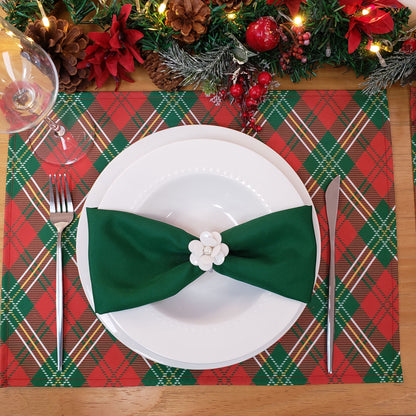 Set of 4 Placemats Christmas Plaid Cloth Waterproof 17" by 13"  - Green