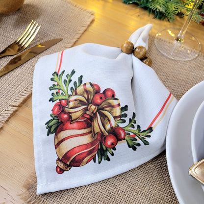 Charlo's Cloth Napkins Set of 4 Christmas Wreath 16" by 16" - Red