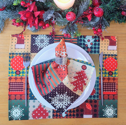 Charlo's Cloth Napkins Set of 4 Plaid Christmas Patchwork 16" by 16"  -Red