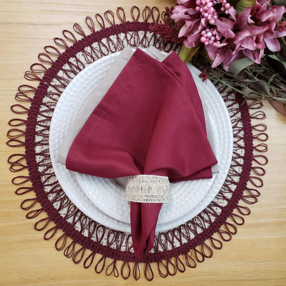 Charlo's Set of 2 Red Wine Sustainable Brazilian Jute Liz Round Placemats Sousplat 16" dia