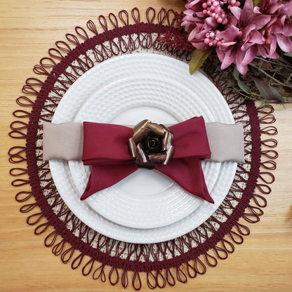 Charlo's Set of 2 Red Wine Sustainable Brazilian Jute Liz Round Placemats Sousplat 16" dia