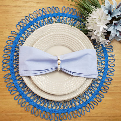 Charlo's Set of 2 Blue Sustainable Brazilian Jute Liz Round Placemats Sousplat 16" dia