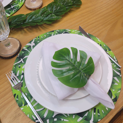 Charlo's Set 6 Green Monstera Leaf Tropical Napkin Rings Ecofriendly Pack for dining table decor