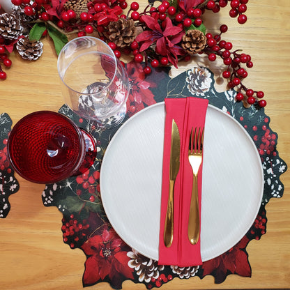 Maison Charlô - Set of 4 Waterproof Garland Placemats Christmas - Black