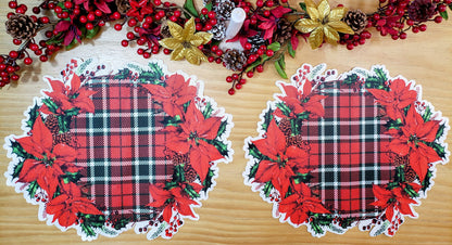 Maison Charlô - Set of 4 Waterproof Placemats Christmas Plaid Cloth - Red