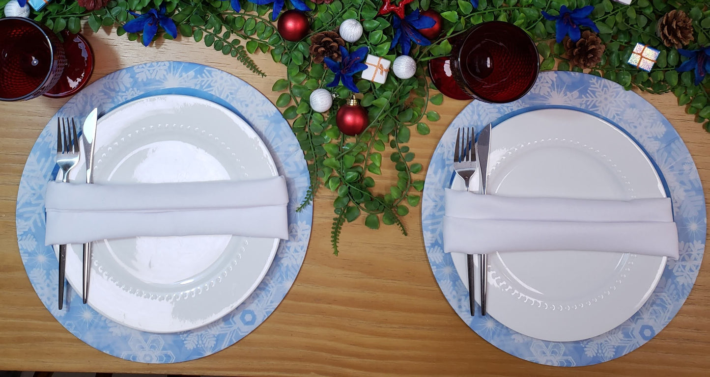 Set of 4 Round Placemats Covers Christmas Santa Cap Cloth 14" Dia Cloth 14" - Blue