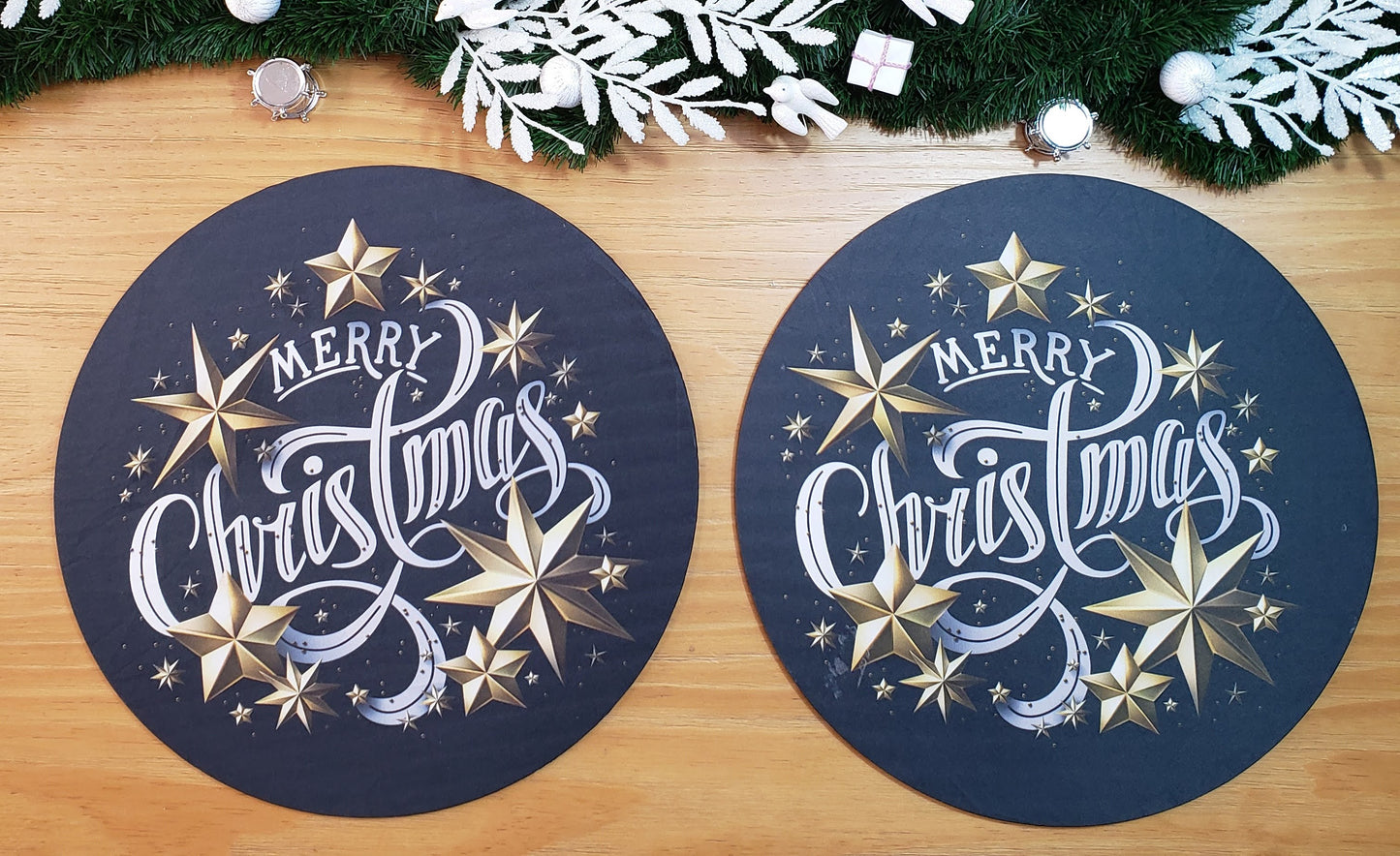 Set of 4 Round Placemats Covers Merry Christmas Cloth 14" Dia