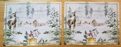 Set of 4 Placemats Christmas Reindeer Herding Cloth Waterproof 17" by 13" - Gold