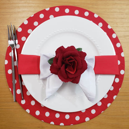 Set of 4 Round Placemats Covers 14 Dia inch Dot Polka Red White