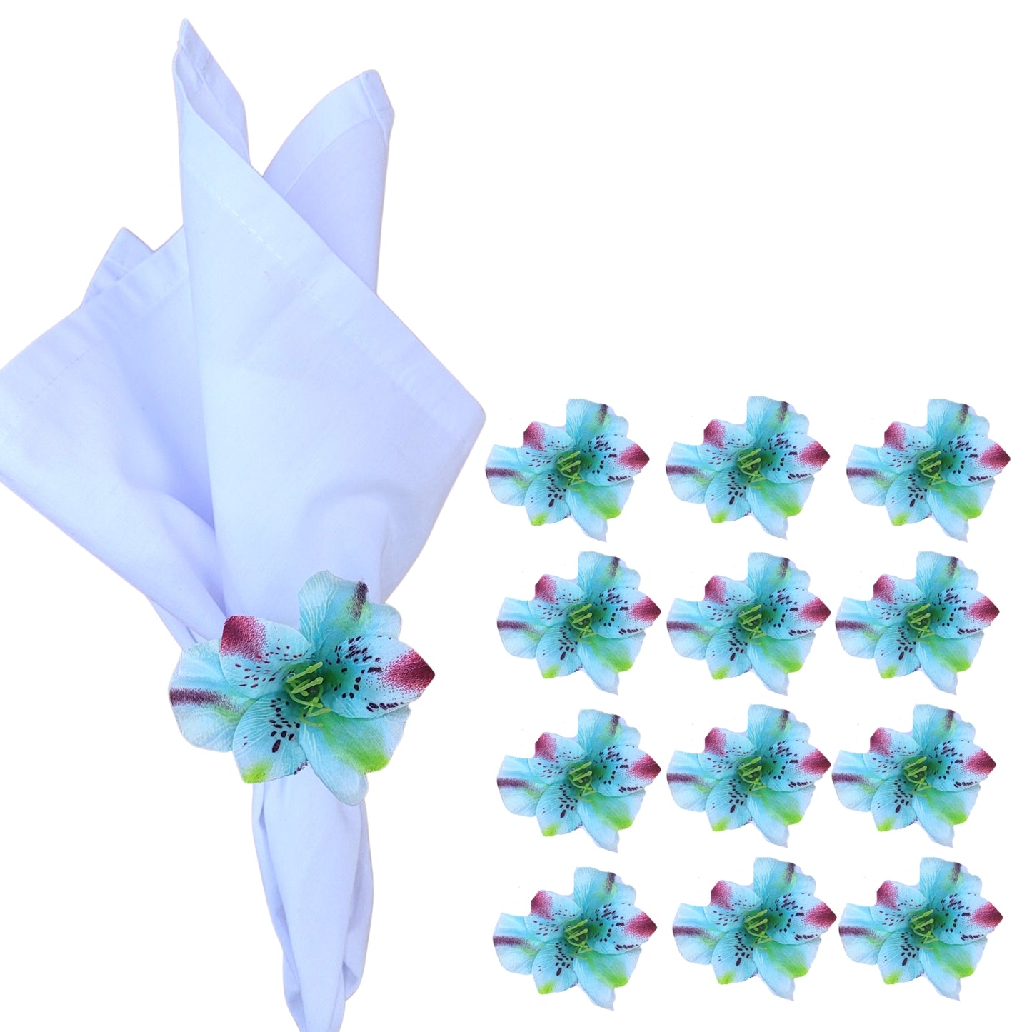 Maison Charlô | Set of 12 Turquoise Small Astromelia Napkin Rings