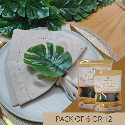 Charlo's Set 6 Green Monstera Leaf Tropical Napkin Rings Ecofriendly Pack for dining table decor